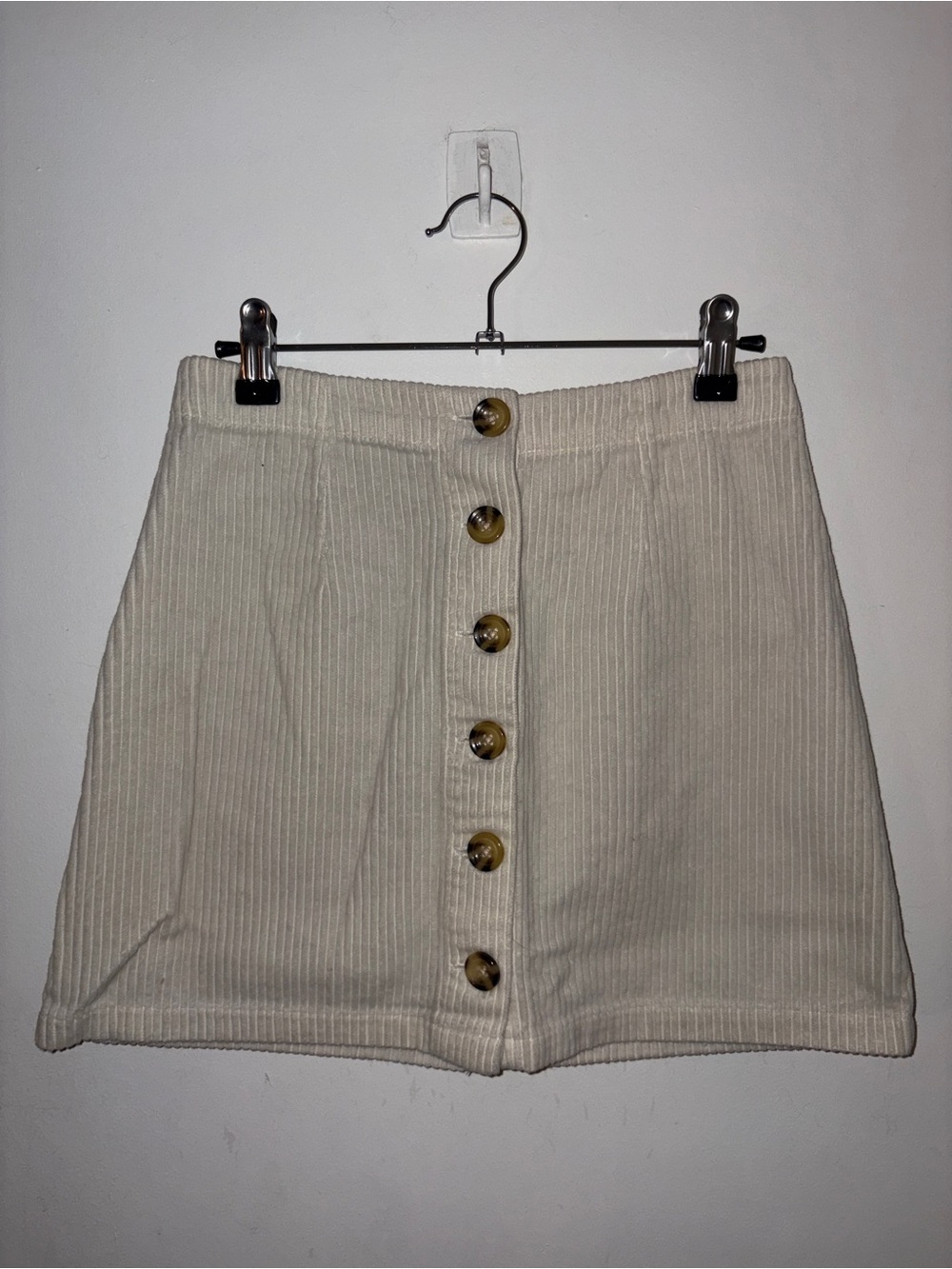 Forever 21 Cream Corduroy Button-Front A-Line Skirt